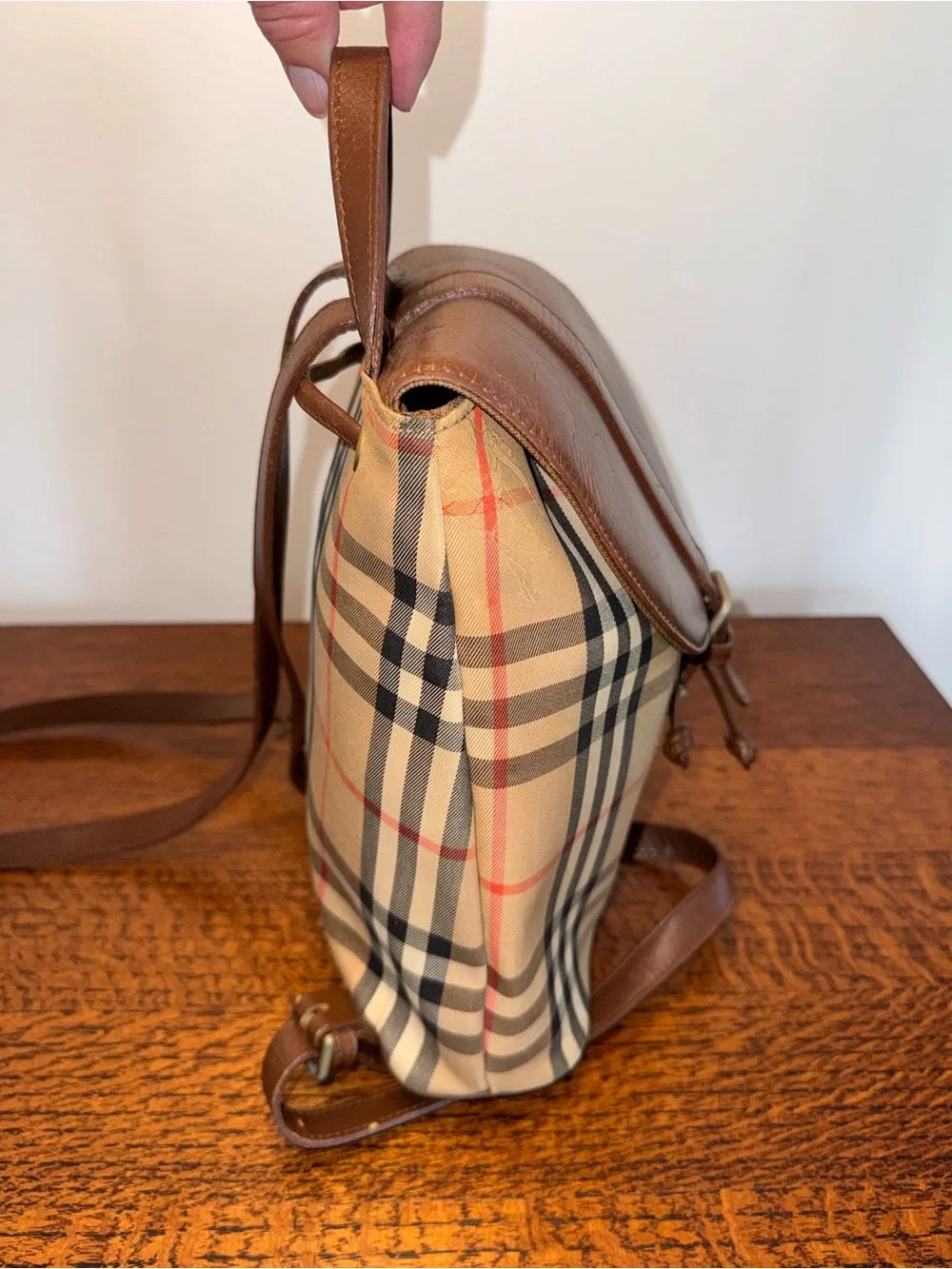Burberrys Vintage Haymarket Check Drawstring Mini Backpack w/COA